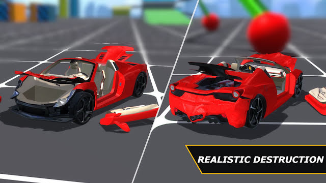 Car Crash Simulator 3D: two wrecked sports cars losing parts
